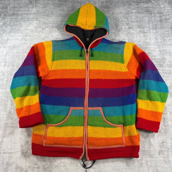 G.A. Enterprises Sweaters - GA Enterprises Sweatshirt Womens XL Wool Hoodie Multicolor Striped Nepal Knit